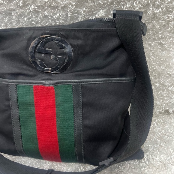 GUCCI Nylon Web Accent Interlocking GG Logo Messenger Bag - Picture 2 of 14